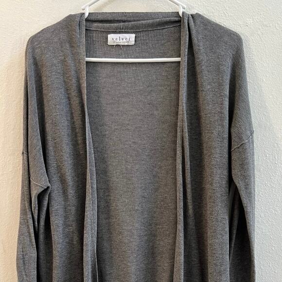 Velvet by Graham & Spencer Gray Lux Cotton Long Slit Cardigan Lighweight XS - Picture 4 of 9